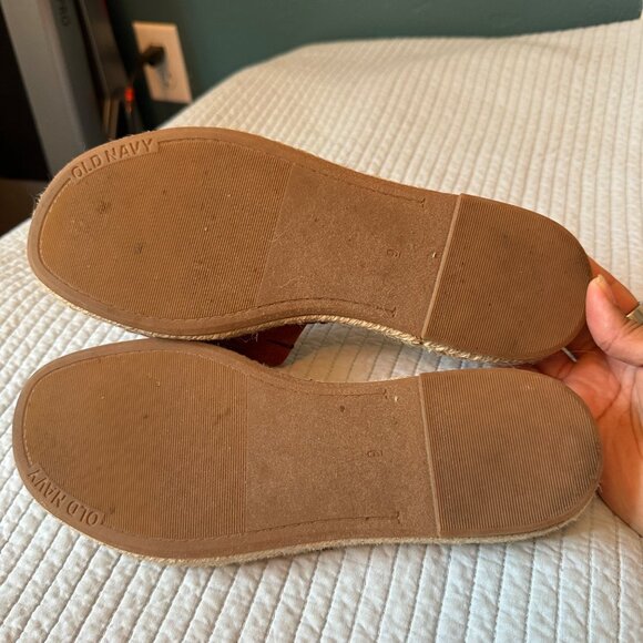 Womens Old Navy Tan & Rust Slide-On Espadrille Sandals Size 9 Faux Leather & Sue - Picture 4 of 5